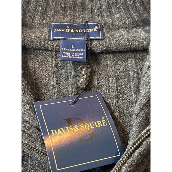 Davis & Squire L 100% Lambswool Mens Gray Cable Knit Pullover Sweater - Picture 4 of 14